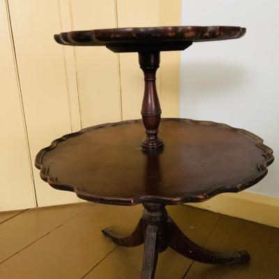 LOT 530: Vintage/Antique Two Tiered Pie Crust Wood Table