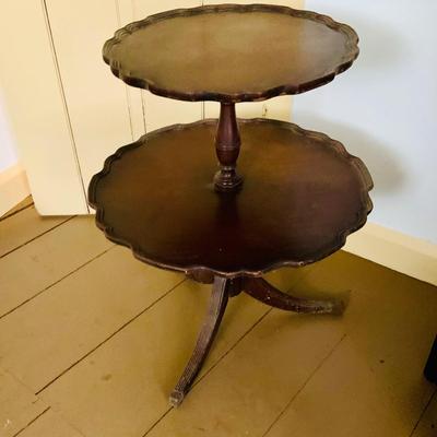 LOT 530: Vintage/Antique Two Tiered Pie Crust Wood Table