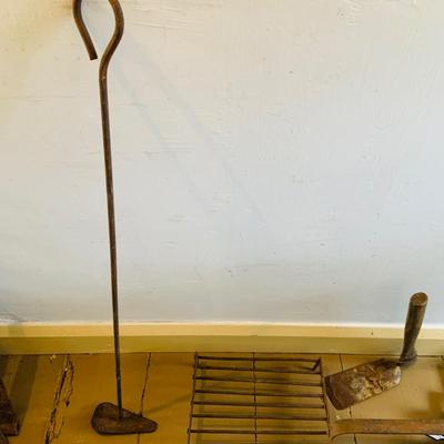 LOT 531: Rustic Collection of Vintage/Antique Tools, Pans, Grill, and More