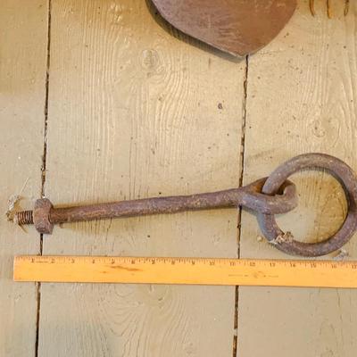 LOT 532: Assortment of Primitive Metal Tools Including Spikes, Dust Pan, Sconce and More