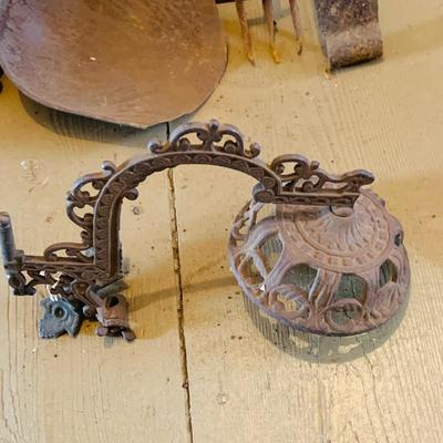 LOT 532: Assortment of Primitive Metal Tools Including Spikes, Dust Pan, Sconce and More