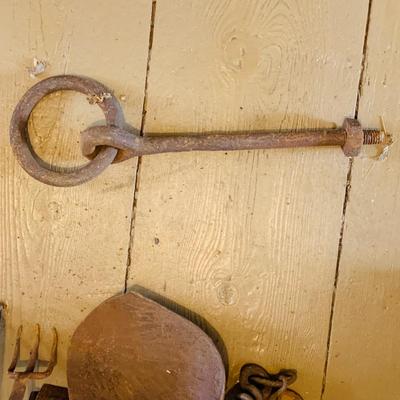 LOT 532: Assortment of Primitive Metal Tools Including Spikes, Dust Pan, Sconce and More