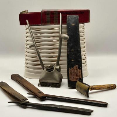 LOT 540: Shave & A Haircut, 2 Bits/ Antique Straight Razors & Clippers
