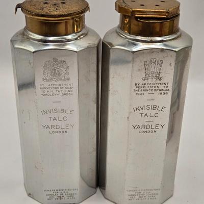 LOT 542: Antique Perfume Bottles, Talc Bottles, Ladies Handkerchiefs, Makeup , Greeting Cards, Face Cream, Face Fan, & Small Bud Vase