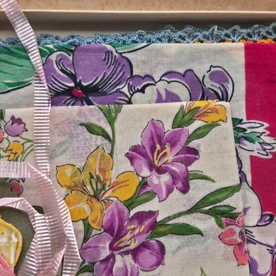 LOT 542: Antique Perfume Bottles, Talc Bottles, Ladies Handkerchiefs, Makeup , Greeting Cards, Face Cream, Face Fan, & Small Bud Vase