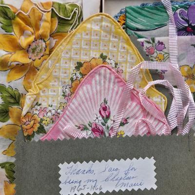 LOT 542: Antique Perfume Bottles, Talc Bottles, Ladies Handkerchiefs, Makeup , Greeting Cards, Face Cream, Face Fan, & Small Bud Vase