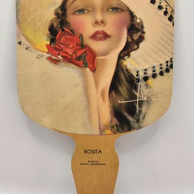 LOT 542: Antique Perfume Bottles, Talc Bottles, Ladies Handkerchiefs, Makeup , Greeting Cards, Face Cream, Face Fan, & Small Bud Vase