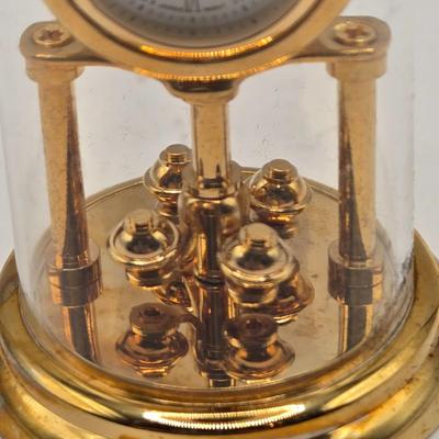 LOT 546: Vintage German Wooden Miniature Grandfather Clock, Miniature Gold Tone Grandfather Clock, & Miniature Gold Tone Mantle Clock