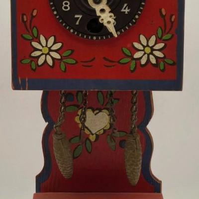 LOT 546: Vintage German Wooden Miniature Grandfather Clock, Miniature Gold Tone Grandfather Clock, & Miniature Gold Tone Mantle Clock