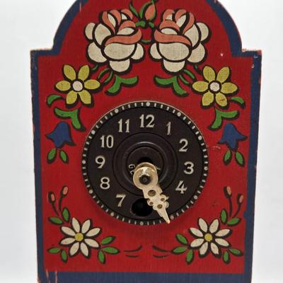 LOT 546: Vintage German Wooden Miniature Grandfather Clock, Miniature Gold Tone Grandfather Clock, & Miniature Gold Tone Mantle Clock