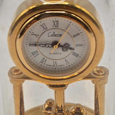 LOT 546: Vintage German Wooden Miniature Grandfather Clock, Miniature Gold Tone Grandfather Clock, & Miniature Gold Tone Mantle Clock