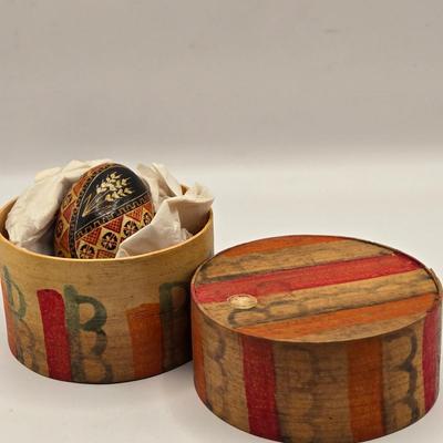 LOT 547: Vintage Mechanical Japanese Wooden Cigarette Box, Bent Wood Box, Appears to Be Hand Made, Hand Decorated Easter Egg, & Small...