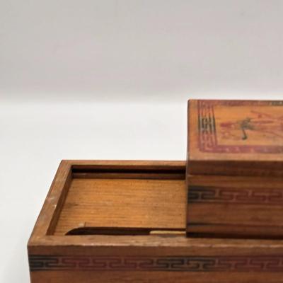 LOT 547: Vintage Mechanical Japanese Wooden Cigarette Box, Bent Wood Box, Appears to Be Hand Made, Hand Decorated Easter Egg, & Small...