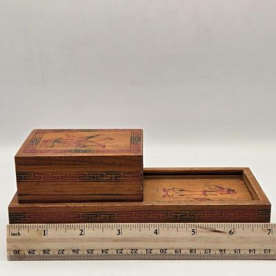 LOT 547: Vintage Mechanical Japanese Wooden Cigarette Box, Bent Wood Box, Appears to Be Hand Made, Hand Decorated Easter Egg, & Small...