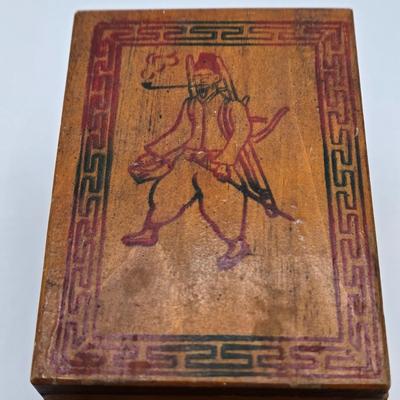 LOT 547: Vintage Mechanical Japanese Wooden Cigarette Box, Bent Wood Box, Appears to Be Hand Made, Hand Decorated Easter Egg, & Small...