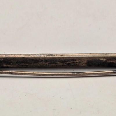 LOT 548: Art Deco Silver Toned & Black Enamel Bar Brooch, Silver Toned & Pearl Like Brooch, & Small Lapel Pin Box