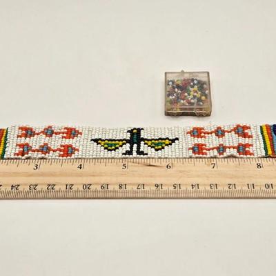 LOT 551: United Lead Co. Wooden Box, Small Train Case, Glass Jar, Victorian Pencil Box, Beaded American Indian Band, With Box of Extra...