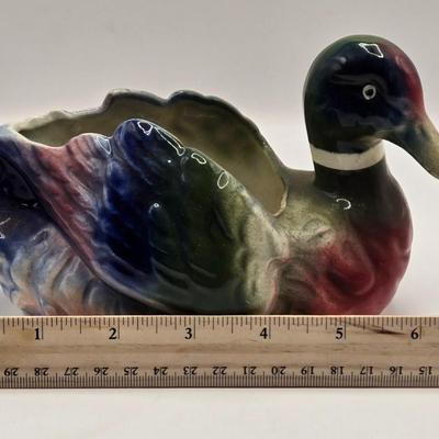LOT 552: Carved Wooden Duck, Duck Planter, & Upland Game Restoration Book