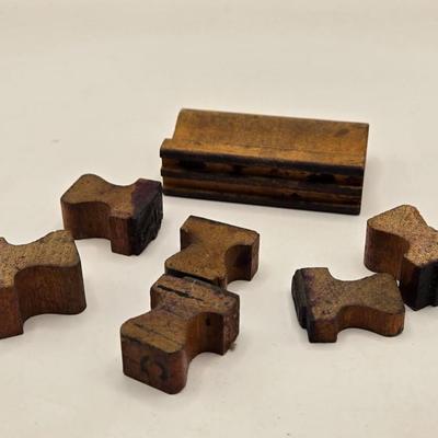 LOT 554: Miniature Wooden Train, Trucks, & Wooden Stamper Set