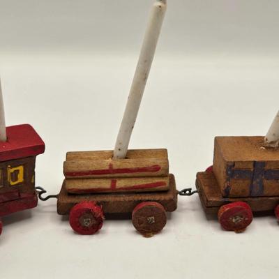 LOT 554: Miniature Wooden Train, Trucks, & Wooden Stamper Set