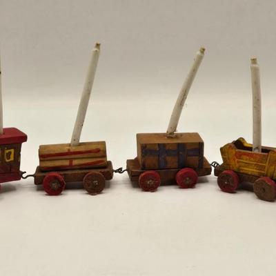 LOT 554: Miniature Wooden Train, Trucks, & Wooden Stamper Set