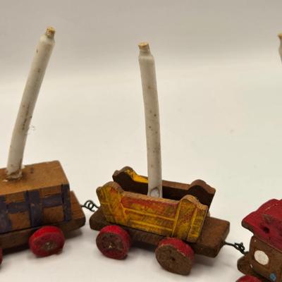 LOT 554: Miniature Wooden Train, Trucks, & Wooden Stamper Set