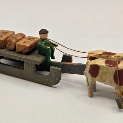LOT 554: Miniature Wooden Train, Trucks, & Wooden Stamper Set
