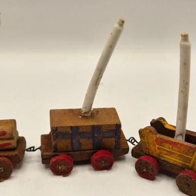 LOT 554: Miniature Wooden Train, Trucks, & Wooden Stamper Set