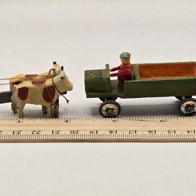 LOT 554: Miniature Wooden Train, Trucks, & Wooden Stamper Set