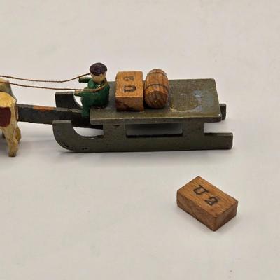 LOT 554: Miniature Wooden Train, Trucks, & Wooden Stamper Set