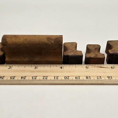 LOT 554: Miniature Wooden Train, Trucks, & Wooden Stamper Set