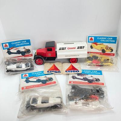 LOT 557: Coastal Ertl Die Cast Coin Bank, Citgo Patches and Vintage Classic Car Collection Models