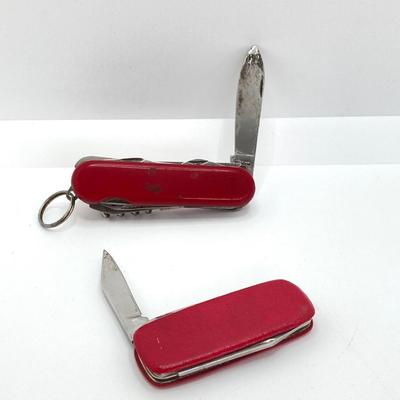 LOT 563: Vintage Knives - Skife with Original Box, Camping Utensil Combo with Sheath, Utility, Faux Antler and More