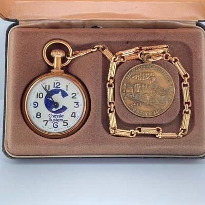 LOT 564: Vintage Great American Railroads Collector's Pocket Watch Set (Chessie System )in Original Display Box