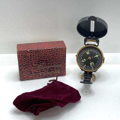 LOT 568: Vintage Collection - Engineer's Compass in Original Box, Pocketscope and Portable Made in USA Metal Fahrenheit Thermometer