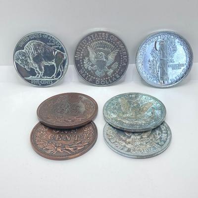 LOT 571: Master Dime Register Bank (Silver Roosevelt Dime Inside), Vintage Pennies, 1917 5 Cent Canadian Silver Coin, Oversized Metal...