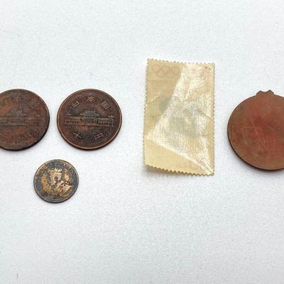 LOT 571: Master Dime Register Bank (Silver Roosevelt Dime Inside), Vintage Pennies, 1917 5 Cent Canadian Silver Coin, Oversized Metal...
