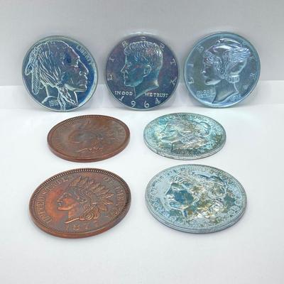 LOT 571: Master Dime Register Bank (Silver Roosevelt Dime Inside), Vintage Pennies, 1917 5 Cent Canadian Silver Coin, Oversized Metal...