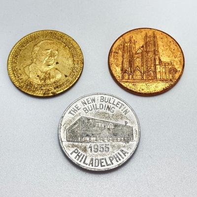 LOT 571: Master Dime Register Bank (Silver Roosevelt Dime Inside), Vintage Pennies, 1917 5 Cent Canadian Silver Coin, Oversized Metal...