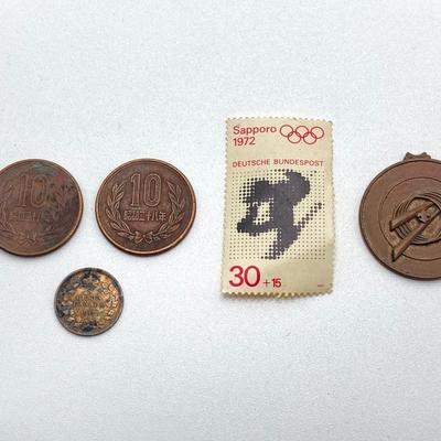 LOT 571: Master Dime Register Bank (Silver Roosevelt Dime Inside), Vintage Pennies, 1917 5 Cent Canadian Silver Coin, Oversized Metal...