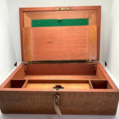 LOT 574: Vintage Wooden Jewelry Box with Collection of Cuff Links and Tie Tacs