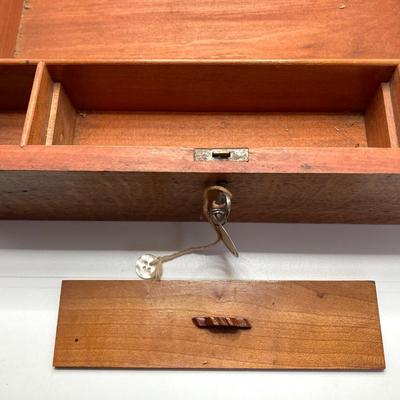 LOT 574: Vintage Wooden Jewelry Box with Collection of Cuff Links and Tie Tacs