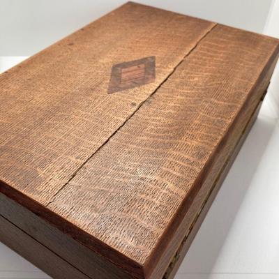LOT 574: Vintage Wooden Jewelry Box with Collection of Cuff Links and Tie Tacs