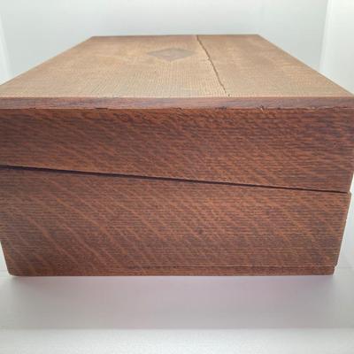 LOT 574: Vintage Wooden Jewelry Box with Collection of Cuff Links and Tie Tacs