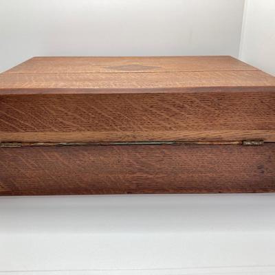 LOT 574: Vintage Wooden Jewelry Box with Collection of Cuff Links and Tie Tacs