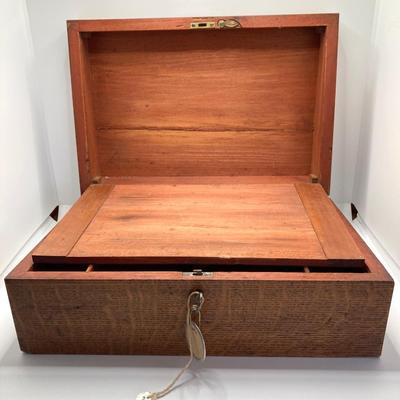 LOT 574: Vintage Wooden Jewelry Box with Collection of Cuff Links and Tie Tacs