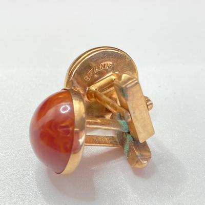 LOT 574: Vintage Wooden Jewelry Box with Collection of Cuff Links and Tie Tacs