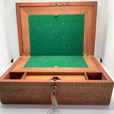 LOT 574: Vintage Wooden Jewelry Box with Collection of Cuff Links and Tie Tacs