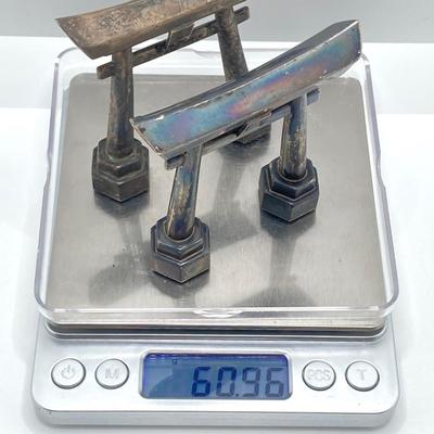 LOT 576: Vintage 970 Silver Japanese Torii Gates Salt and Pepper Shakers