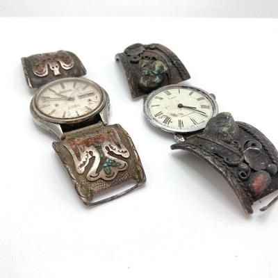 LOT 580: Two Vintage Watches (Seiko and Timex) with Artisan Crafted Bands